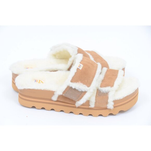 Rare REEF Vista Hi Shearling Womens 7 Leather Sandal Hook & Loop Footbed NEW - Picture 3 of 10